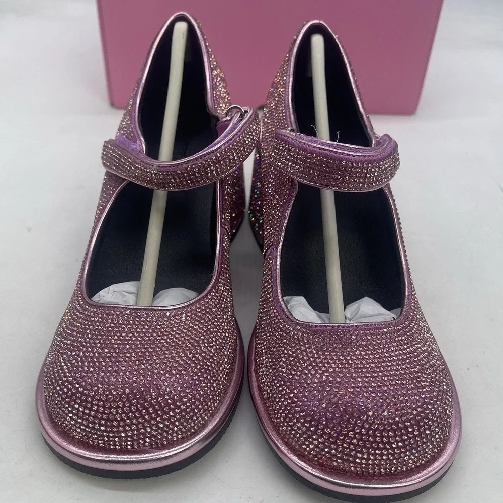 Sugar Thrillz Platform Heels Womens 8M Pink Glitter Rhinestone Chunky NEW w Box